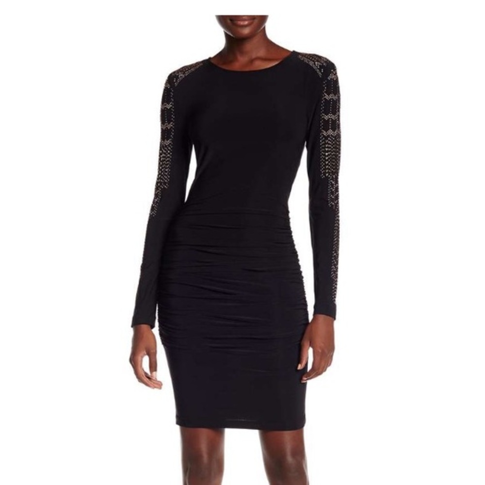 Marina Cocktail Dress with gold jeweled sleeves SM